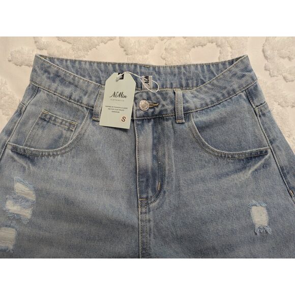 👖 NiMin Barrel Jeans Light Wash w/ Frayed Hem – Size Small – NWT - Picture 5 of 5